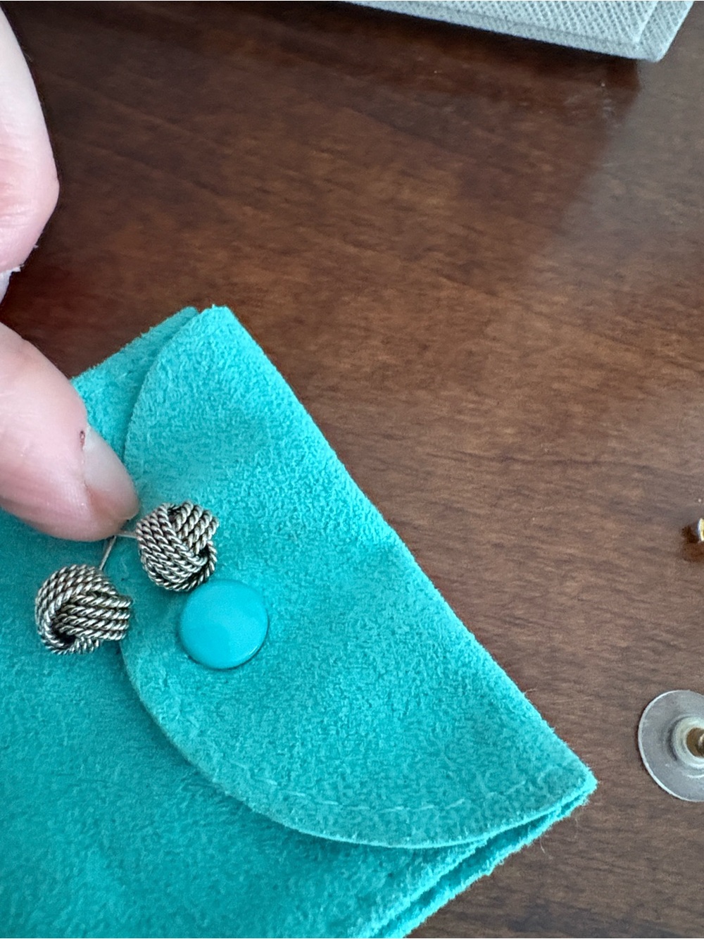 Tiffany & Co. Sterling Silver Rope Knot Stud Earrings with Blue Pouch - Picture 4 of 4